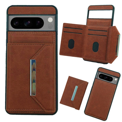 For Google Pixel 9 Pro XL Solid Color Metal Buckle Card Slots Bag Phone Case(Brown) - Google Cases by PMC Jewellery | Online Shopping South Africa | PMC Jewellery | Buy Now Pay Later Mobicred