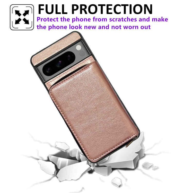 For Google Pixel 9 Pro XL Solid Color Zipper 11-Card Slots Bag Phone Case with Lanyard(Rose Gold) - Google Cases by PMC TechLife | Online Shopping South Africa | PMC TechLife | Buy Now Pay Later Mobicred