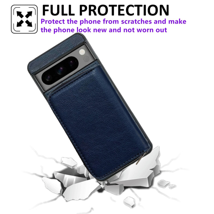 For Google Pixel 8 Solid Color Zipper 11-Card Slots Bag Phone Case with Lanyard(Blue) - free shipping - PMC TechLife - Order now!