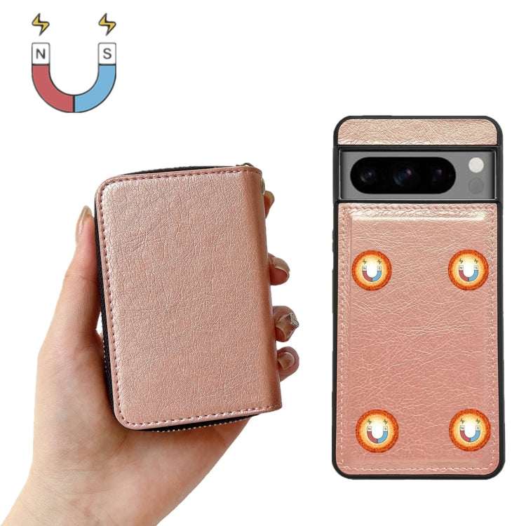 For Google Pixel 6a Solid Color Zipper 11-Card Slots Bag Phone Case with Lanyard(Rose Gold) - Google Cases by PMC TechLife | Online Shopping South Africa | PMC TechLife | Buy Now Pay Later Mobicred