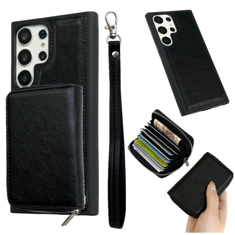 For Samsung Galaxy S24 Ultra 5G Solid Color Zipper 11-Card Slots Bag Phone Case with Lanyard(Black) - Galaxy S24 Ultra 5G Cases by PMC Jewellery | Online Shopping South Africa | PMC Jewellery | Buy Now Pay Later Mobicred