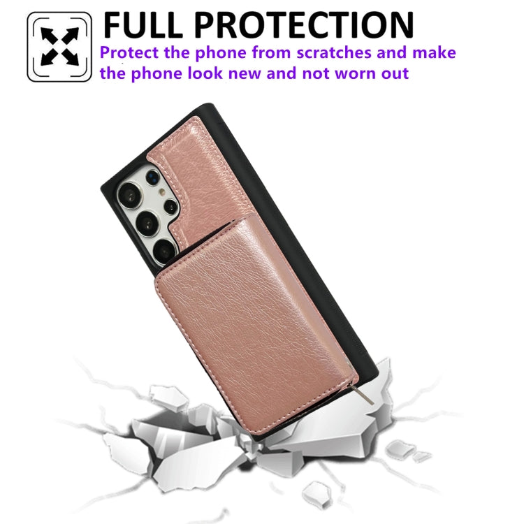 For Samsung Galaxy S24 Ultra 5G Solid Color Zipper 11-Card Slots Bag Phone Case with Lanyard(Rose Gold) - Galaxy S24 Ultra 5G Cases by PMC Jewellery | Online Shopping South Africa | PMC Jewellery | Buy Now Pay Later Mobicred