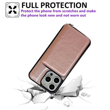 For iPhone 16 Pro Solid Color Zipper 11-Card Slots Bag Phone Case with Lanyard(Rose Gold) - iPhone 16 Pro Cases by PMC Jewellery | Online Shopping South Africa | PMC Jewellery | Buy Now Pay Later Mobicred