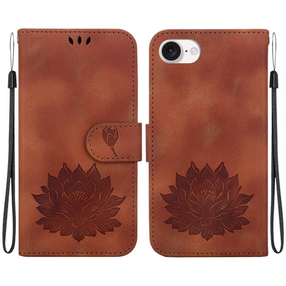 For iPhone SE 2024 Lotus Embossed Leather Phone Case(Brown) - More iPhone Cases by PMC Jewellery | Online Shopping South Africa | PMC Jewellery | Buy Now Pay Later Mobicred