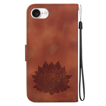 For iPhone SE 2024 Lotus Embossed Leather Phone Case(Brown) - More iPhone Cases by PMC Jewellery | Online Shopping South Africa | PMC Jewellery | Buy Now Pay Later Mobicred