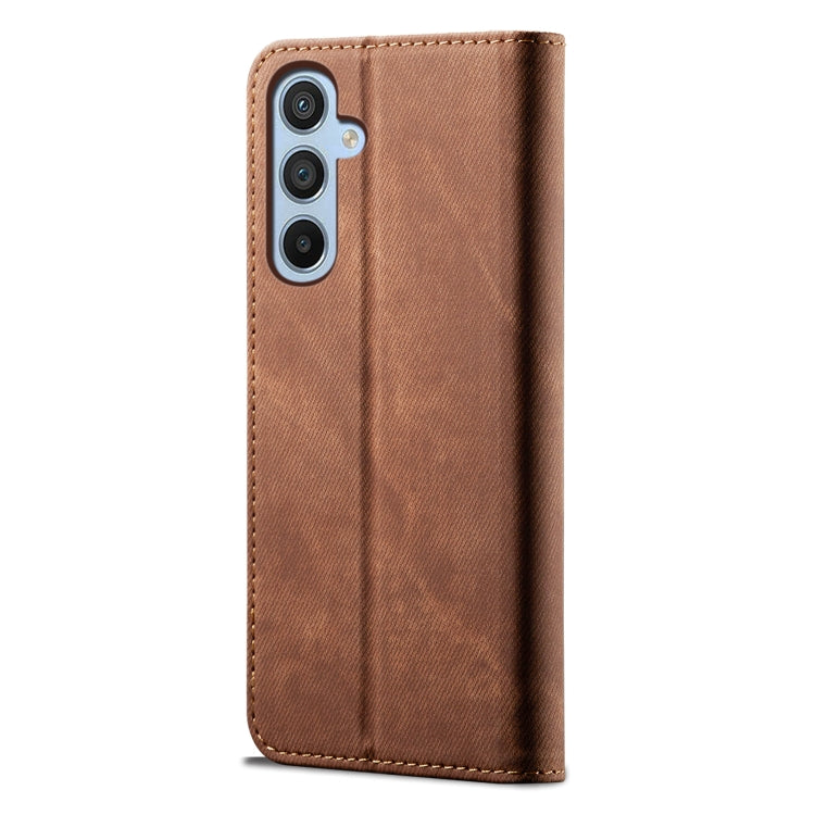 For Samsung Galaxy S25 5G Denim Texture Casual Style Horizontal Flip Leather Case(Brown) - Galaxy S25 5G Cases by PMC Jewellery | Online Shopping South Africa | PMC Jewellery | Buy Now Pay Later Mobicred