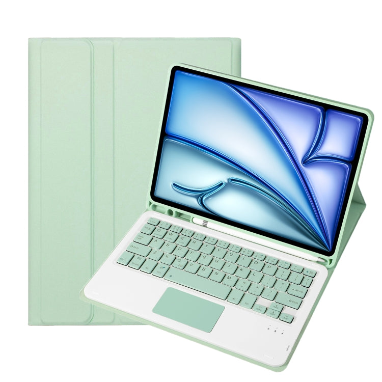 For iPad Air 11 2024 / Air 5 10.9 A098B-A Detachable Ultra-Thin Bluetooth Touch Keyboard Leather Tablet Case with Pen Slot(Light Green) - For iPad Air by PMC Jewellery | Online Shopping South Africa | PMC Jewellery | Buy Now Pay Later Mobicred