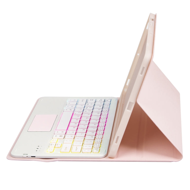 For iPad Air 11 2024 / Air 5 10.9 A098B-AS Detachable Ultra-Thin Backlit Bluetooth Touch Keyboard Leather Tablet Case with Pen Slot(Pink) - For iPad Air by PMC Jewellery | Online Shopping South Africa | PMC Jewellery | Buy Now Pay Later Mobicred