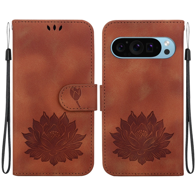 For Google Pixel 9 Pro Lotus Embossed Leather Phone Case(Brown) - Google Cases by PMC Jewellery | Online Shopping South Africa | PMC Jewellery | Buy Now Pay Later Mobicred