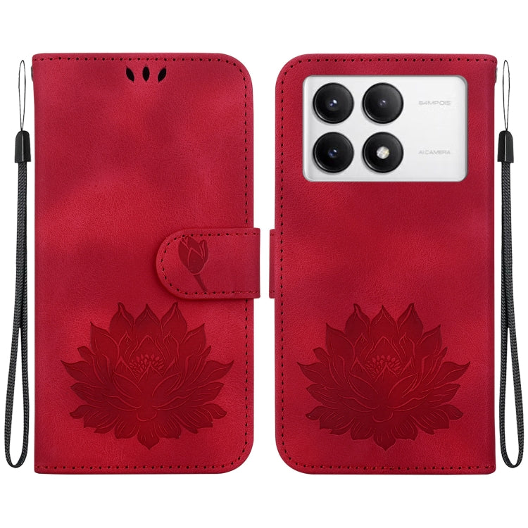 For Redmi K70 / K70 Pro Lotus Embossed Leather Phone Case(Red) - K70 Cases by PMC Jewellery | Online Shopping South Africa | PMC Jewellery | Buy Now Pay Later Mobicred