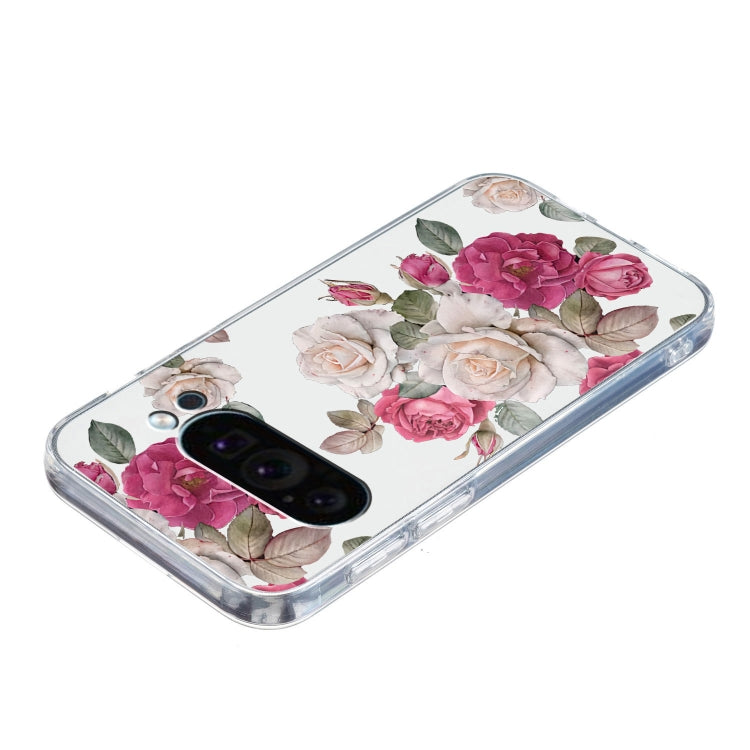 For Google Pixel 9 Colored Drawing Pattern Transparent TPU Phone Case(Peony) - Google Cases by PMC Jewellery | Online Shopping South Africa | PMC Jewellery | Buy Now Pay Later Mobicred