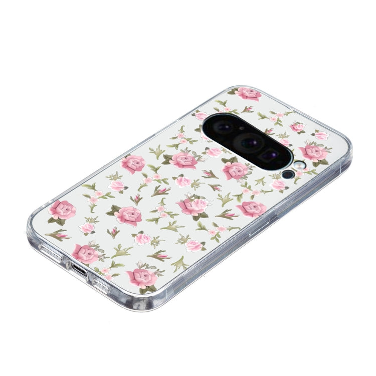 For Google Pixel 9 Pro Colored Drawing Pattern Transparent TPU Phone Case(Pink Floral) - Google Cases by PMC Jewellery | Online Shopping South Africa | PMC Jewellery | Buy Now Pay Later Mobicred