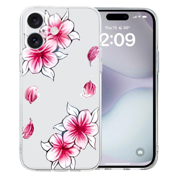 For iPhone 16 Colored Drawing Pattern Transparent TPU Phone Case(Sakura) - iPhone 16 Cases by PMC TechLife | Online Shopping South Africa | PMC TechLife | Buy Now Pay Later Mobicred