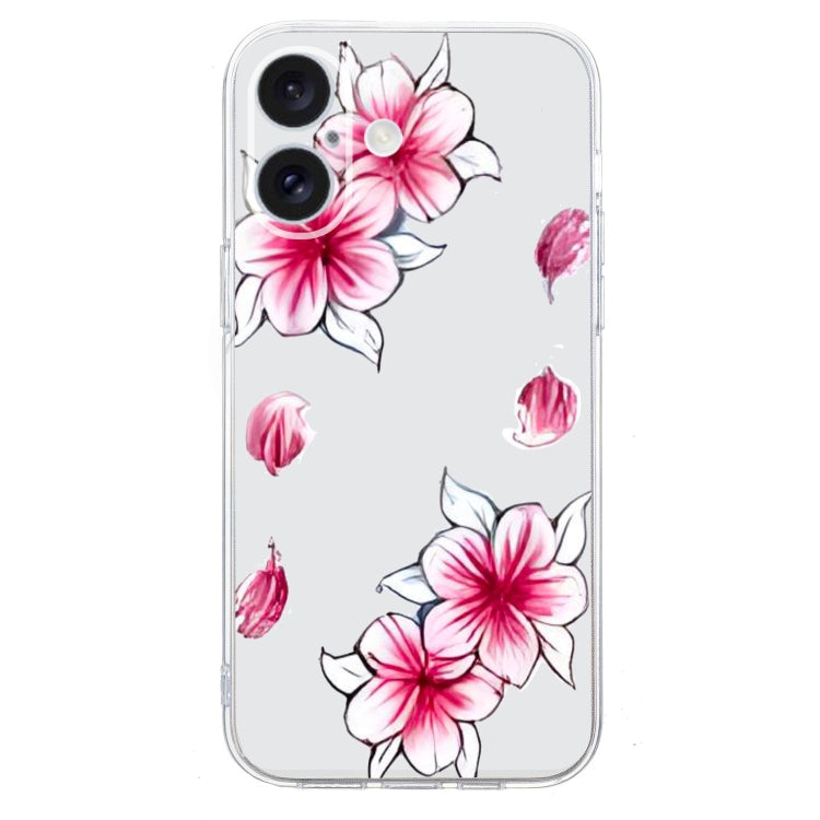 For iPhone 16 Colored Drawing Pattern Transparent TPU Phone Case(Sakura) - iPhone 16 Cases by PMC Jewellery | Online Shopping South Africa | PMC Jewellery | Buy Now Pay Later Mobicred