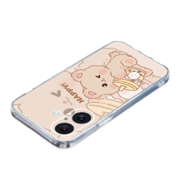 For iPhone 16 Colored Drawing Pattern Transparent TPU Phone Case(Bear) - iPhone 16 Cases by PMC Jewellery | Online Shopping South Africa | PMC Jewellery | Buy Now Pay Later Mobicred