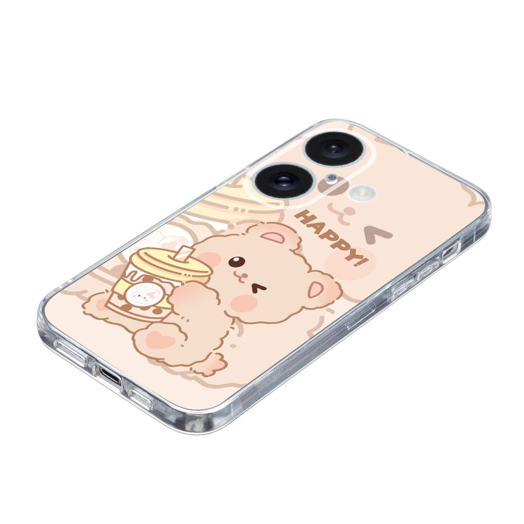 For iPhone 16 Colored Drawing Pattern Transparent TPU Phone Case(Bear) - iPhone 16 Cases by PMC TechLife | Online Shopping South Africa | PMC TechLife | Buy Now Pay Later Mobicred