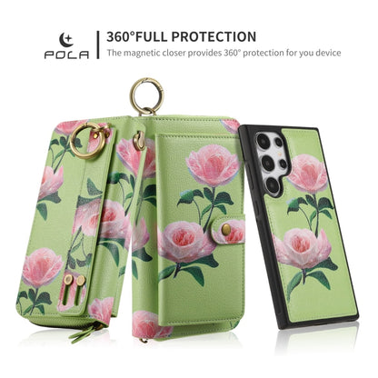 For Samsung Galaxy S24 5G POLA Flower Multi-functional Zipper Wallet Leather Phone Case(Green) - Galaxy S24 5G Cases by PMC Jewellery | Online Shopping South Africa | PMC Jewellery | Buy Now Pay Later Mobicred