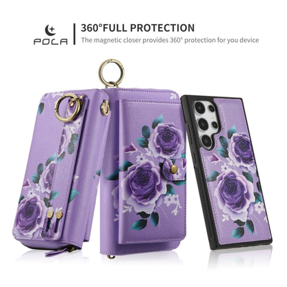 For Samsung Galaxy S24 5G POLA Flower Multi-functional Zipper Wallet Leather Phone Case(Purple) - Galaxy S24 5G Cases by PMC Jewellery | Online Shopping South Africa | PMC Jewellery | Buy Now Pay Later Mobicred