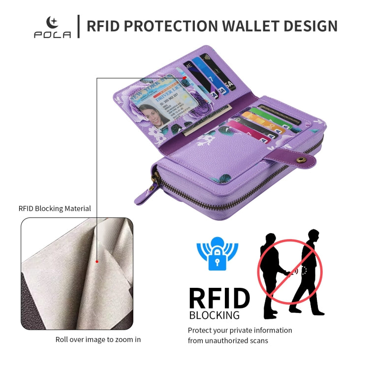 For Samsung Galaxy S24 5G POLA Flower Multi-functional Zipper Wallet Leather Phone Case(Purple) - Galaxy S24 5G Cases by PMC Jewellery | Online Shopping South Africa | PMC Jewellery | Buy Now Pay Later Mobicred