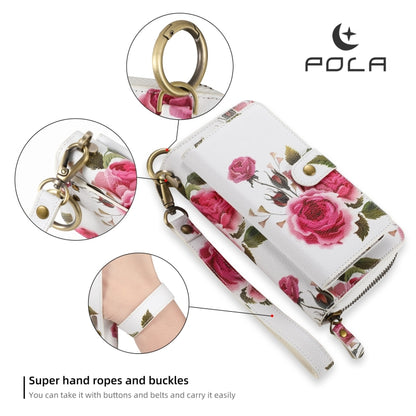 For Samsung Galaxy S24 5G POLA Flower Multi-functional Zipper Wallet Leather Phone Case(Beige) - Galaxy S24 5G Cases by PMC Jewellery | Online Shopping South Africa | PMC Jewellery | Buy Now Pay Later Mobicred