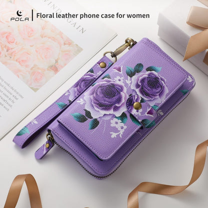 For Samsung Galaxy S24+ 5G POLA Flower Multi-functional Zipper Wallet Leather Phone Case(Purple) - Galaxy S24+ 5G Cases by PMC Jewellery | Online Shopping South Africa | PMC Jewellery | Buy Now Pay Later Mobicred