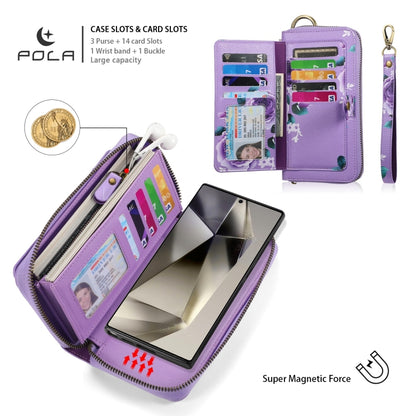 For Samsung Galaxy S24+ 5G POLA Flower Multi-functional Zipper Wallet Leather Phone Case(Purple) - Galaxy S24+ 5G Cases by PMC Jewellery | Online Shopping South Africa | PMC Jewellery | Buy Now Pay Later Mobicred