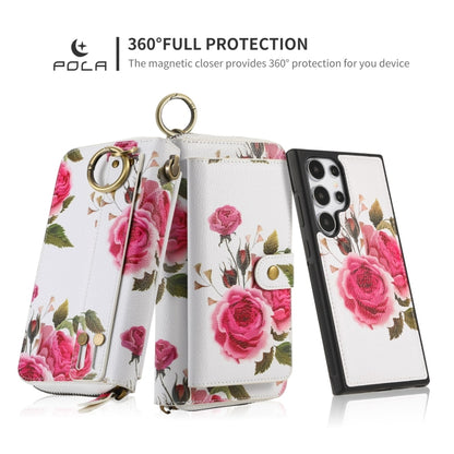 For Samsung Galaxy S24+ 5G POLA Flower Multi-functional Zipper Wallet Leather Phone Case(Beige) - Galaxy S24+ 5G Cases by PMC Jewellery | Online Shopping South Africa | PMC Jewellery | Buy Now Pay Later Mobicred