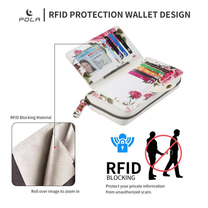 For Samsung Galaxy S24+ 5G POLA Flower Multi-functional Zipper Wallet Leather Phone Case(Beige) - Galaxy S24+ 5G Cases by PMC Jewellery | Online Shopping South Africa | PMC Jewellery | Buy Now Pay Later Mobicred