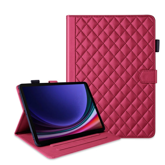 For Samsung Galaxy Tab S9 FE / S9 Rhombus Lattice Leather Tablet Case(Red) - Galaxy Tab S9 FE by PMC Jewellery | Online Shopping South Africa | PMC Jewellery | Buy Now Pay Later Mobicred