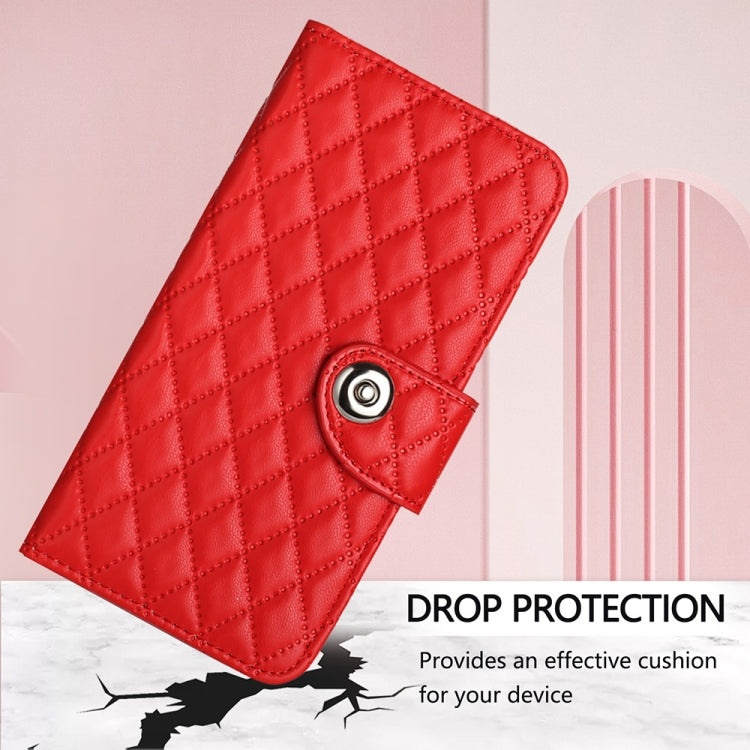For Blackview A52 Rhombic Texture Flip Leather Phone Case with Lanyard(Red) - More Brand by PMC TechLife | Online Shopping South Africa | PMC TechLife | Buy Now Pay Later Mobicred