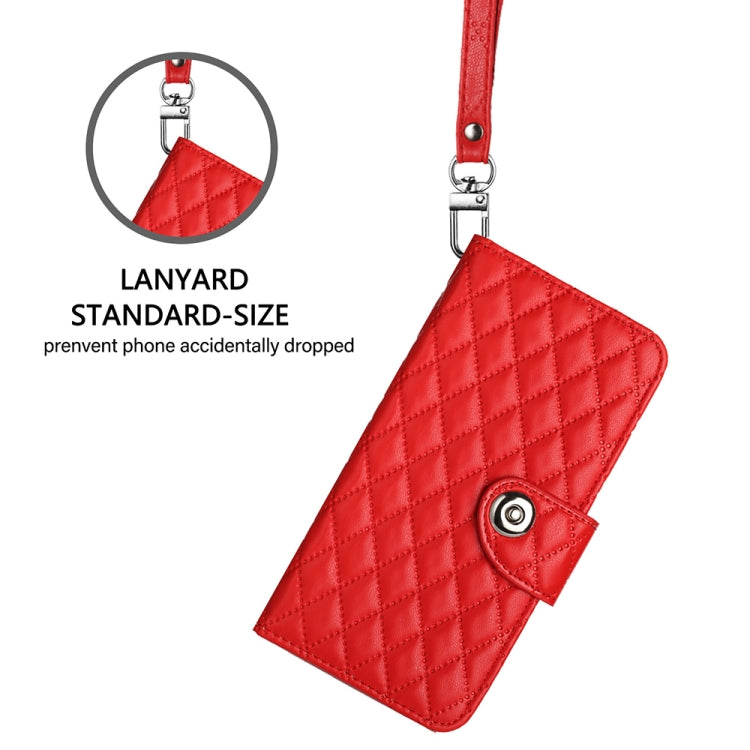 For Blackview A53 Rhombic Texture Flip Leather Phone Case with Lanyard(Red) - More Brand by PMC Jewellery | Online Shopping South Africa | PMC Jewellery | Buy Now Pay Later Mobicred