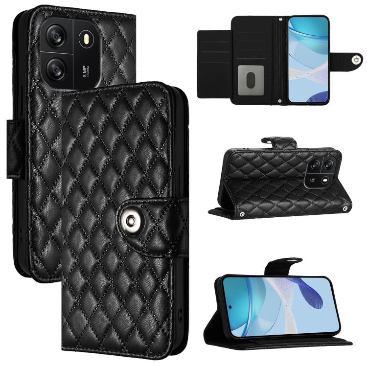 For Blackview Wave 6C Rhombic Texture Flip Leather Phone Case with Lanyard(Black) - More Brand by PMC TechLife | Online Shopping South Africa | PMC TechLife | Buy Now Pay Later Mobicred