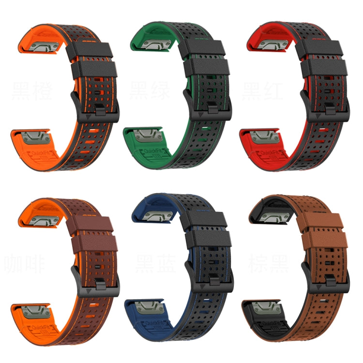 For Garmin Fenix 7X 26mm Dot Hole Silicone Leather Quick Release Watch Band(Black Red) - free shipping - PMc TechLife - Order now!