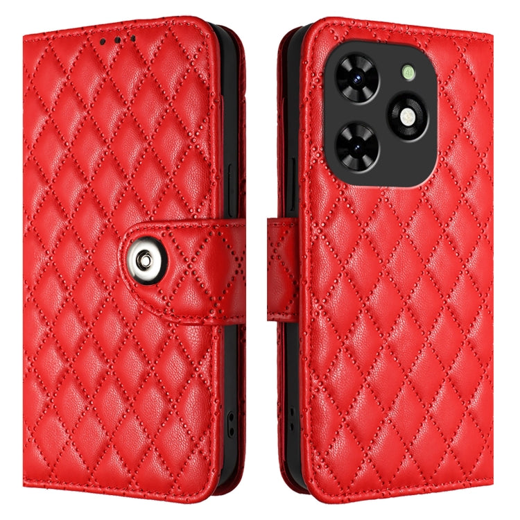 For Tecno Spark GO 2024 / Spark 20C Rhombic Texture Flip Leather Phone Case with Lanyard(Red) - Tecno Cases by PMC Jewellery | Online Shopping South Africa | PMC Jewellery | Buy Now Pay Later Mobicred