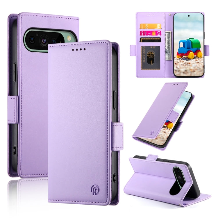 For Google Pixel 9 Side Buckle Magnetic Frosted Leather Phone Case(Purple) - Google Cases by PMC Jewellery | Online Shopping South Africa | PMC Jewellery | Buy Now Pay Later Mobicred