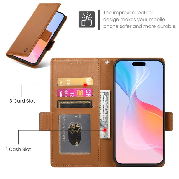 For iPhone 16 Pro Side Buckle Magnetic Frosted Leather Phone Case(Brown) - iPhone 16 Pro Cases by PMC TechLife | Online Shopping South Africa | PMC TechLife | Buy Now Pay Later Mobicred