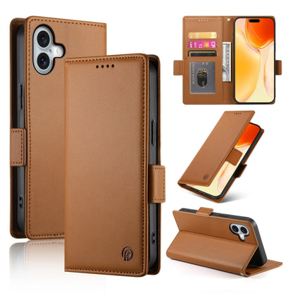 For iPhone 16 Plus Side Buckle Magnetic Frosted Leather Phone Case(Brown) - iPhone 16 Plus Cases by PMC Jewellery | Online Shopping South Africa | PMC Jewellery | Buy Now Pay Later Mobicred