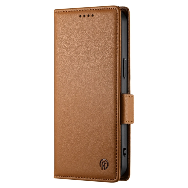 For iPhone 16 Plus Side Buckle Magnetic Frosted Leather Phone Case(Brown) - iPhone 16 Plus Cases by PMC TechLife | Online Shopping South Africa | PMC TechLife | Buy Now Pay Later Mobicred
