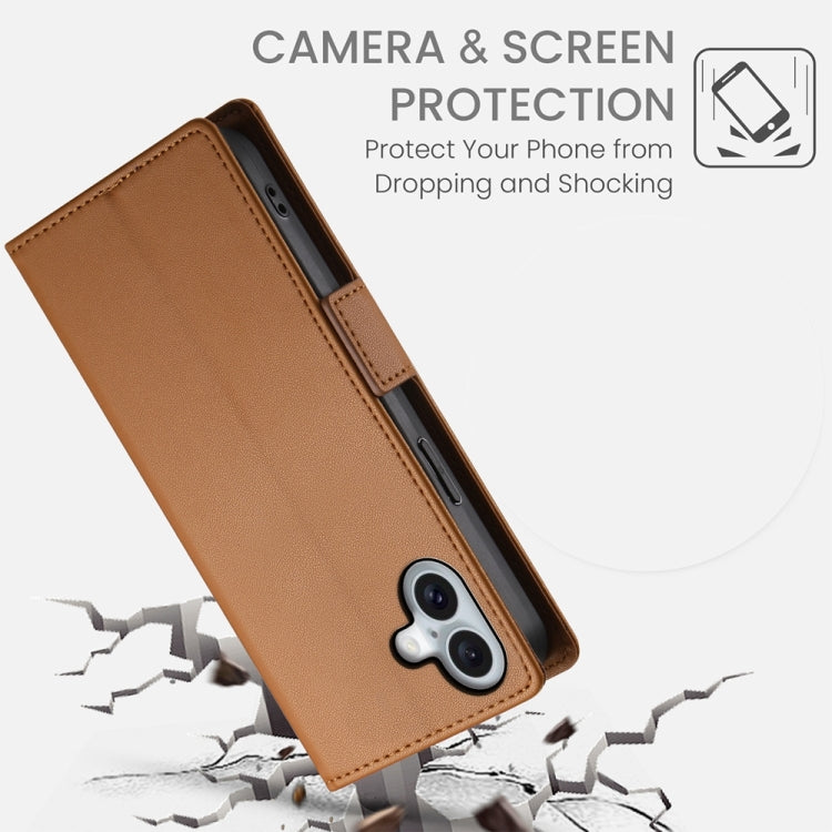 For iPhone 16 Plus Side Buckle Magnetic Frosted Leather Phone Case(Brown) - iPhone 16 Plus Cases by PMC TechLife | Online Shopping South Africa | PMC TechLife | Buy Now Pay Later Mobicred