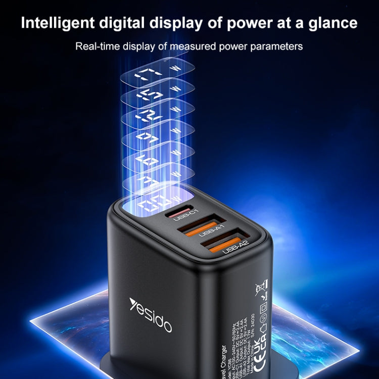 Yesido YC86 17W USB-C / Type-C + Dual USB Digital Display Charger, Specification:UK Plug(Black) - USB Charger by Yesido | Online Shopping South Africa | PMC TechLife | Buy Now Pay Later Mobicred