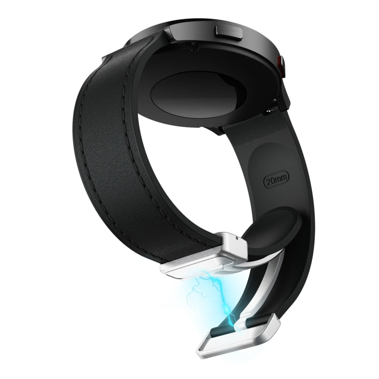 20mm Magnetic Silver Buckle Silicone Leather Watch Band(Black) - free shipping - PMC TechLife - Order now!