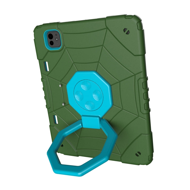 For iPad Pro 11 2024 Spider Turntable Handle Stress Relief Tablet Case(Army Green Blue) - iPad Pro 11 2024 Cases by PMC Jewellery | Online Shopping South Africa | PMC Jewellery | Buy Now Pay Later Mobicred