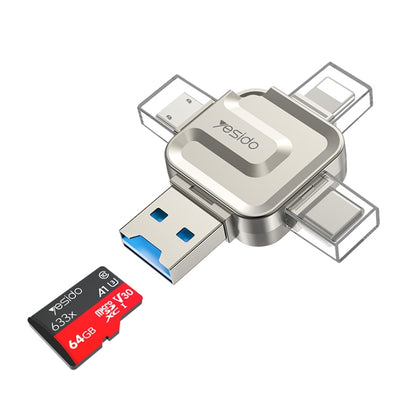 Yesido GS23 USB 3.0 to USB-C / Type-C + Micro USB + 8 Pin 4 in 1 OTG Adapter(Gold) - U Disk & Card Reader by Yesido | Online Shopping South Africa | PMC Jewellery | Buy Now Pay Later Mobicred