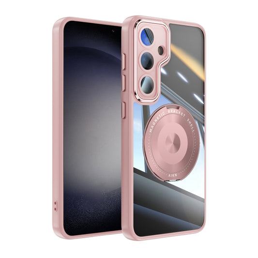 For Samsung Galaxy S25 5G 360 Holder MagSafe Acrylic Hybrid TPU Phone Case(Pink) - Galaxy S25 5G Cases by PMC Jewellery | Online Shopping South Africa | PMC Jewellery | Buy Now Pay Later Mobicred