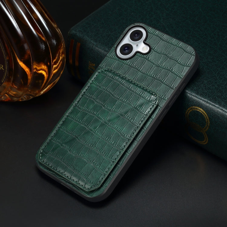 For iPhone 16 Imitation Crocodile Leather Back Phone Case with Holder(Green) - iPhone 16 Cases by PMC Jewellery | Online Shopping South Africa | PMC Jewellery | Buy Now Pay Later Mobicred