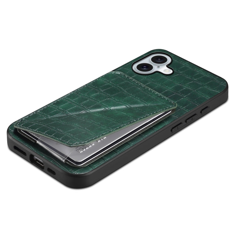 For iPhone 16 Imitation Crocodile Leather Back Phone Case with Holder(Green) - iPhone 16 Cases by PMC Jewellery | Online Shopping South Africa | PMC Jewellery | Buy Now Pay Later Mobicred