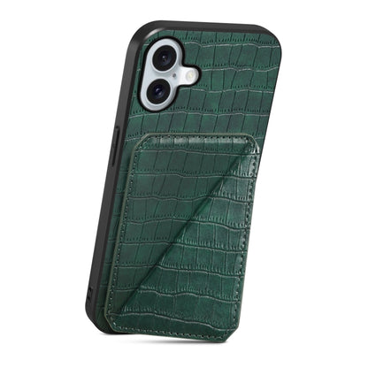 For iPhone 16 Plus Imitation Crocodile Leather Back Phone Case with Holder(Green) - iPhone 16 Plus Cases by PMC Jewellery | Online Shopping South Africa | PMC Jewellery | Buy Now Pay Later Mobicred