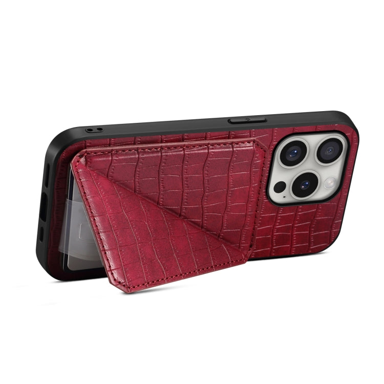 For iPhone 16 Pro Imitation Crocodile Leather Back Phone Case with Holder(Rose Red) - iPhone 16 Pro Cases by PMC TechLife | Online Shopping South Africa | PMC TechLife | Buy Now Pay Later Mobicred