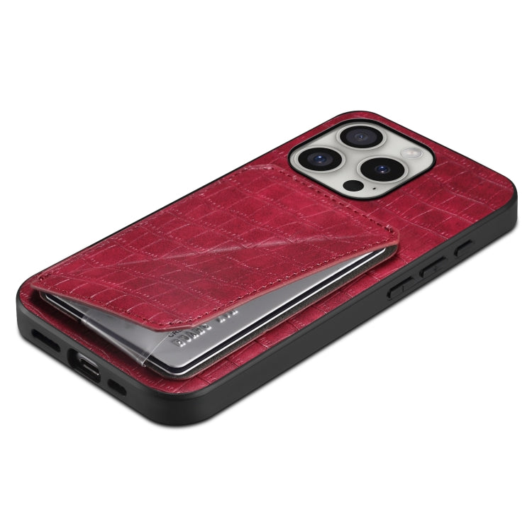 For iPhone 16 Pro Imitation Crocodile Leather Back Phone Case with Holder(Rose Red) - iPhone 16 Pro Cases by PMC Jewellery | Online Shopping South Africa | PMC Jewellery | Buy Now Pay Later Mobicred