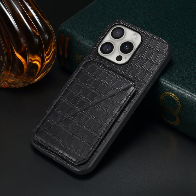 For iPhone 16 Pro Max Imitation Crocodile Leather Back Phone Case with Holder(Black) - free shipping - PMC TechLife - Order now!